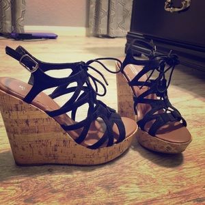 Black lace up wedges